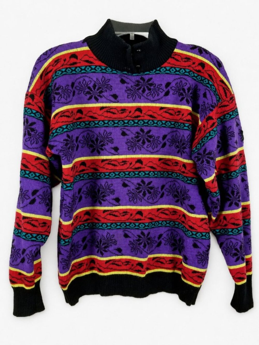 DEMETRE Vintage Wool long sleeved multi-colored Floral Ladies Sweater size L